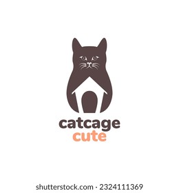 animal pets cat home modern simple logo design vector