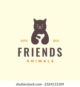 animal pets cat hug puppy dog mascot hipster simple logo design vector