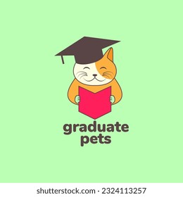 animal pets cat kitten graduate hat study mascot cartoon logo design vector