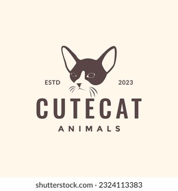 animal pets cat kitten head mascot hipster simple logo design vector