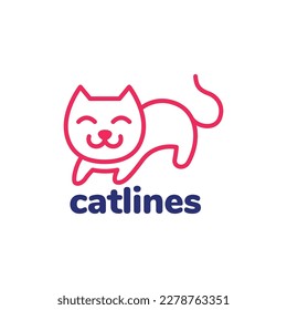 animal pets cat kitty kitten cute mascot smile jump line minimal modern logo design design
