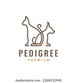 animal pets cats sphynx cat and dog friend pedigree line art minimalist modern logo design vector