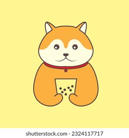 animal pets dog akita inu drink bubble tea mascot cute logo design vector