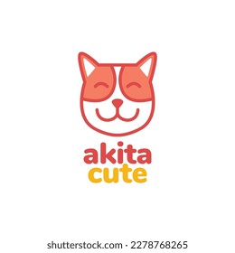 animal pets dog canine paw puppy akita cute mascot smile head colorful logo design vector