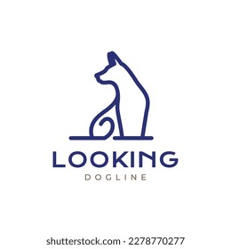 animal pets dog canine puppy sit line modern simple logo design vector
