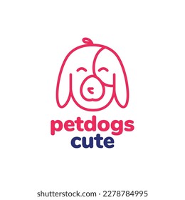 animal pets dog canine puppy face head whistle mascot cute line logo design vector