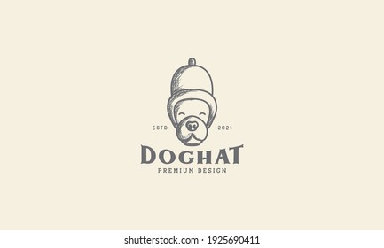 animal pets dog cartoon cute head with hat vintage logo design vector icon symbol graphic illustration