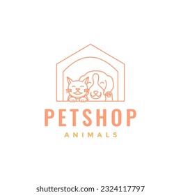 animal pets dog cat home happy mascot cartoon line art logo design vector