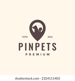 animal pets dog cat pin map location hipster simple logo design vector