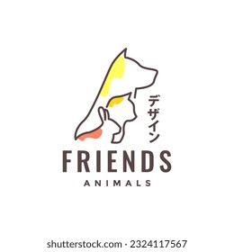 animal pets dog cat rabbit line art colorful modern minimal logo design vector