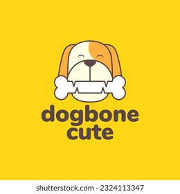 animal pets dog eat bone mascot cartoon cute logo design vector