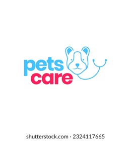 animal pets dog head care medical stethoscope clinic modern mascot logo design vector
