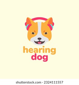 animal pets dog hearing music headphone mascot cartoon logo design vector