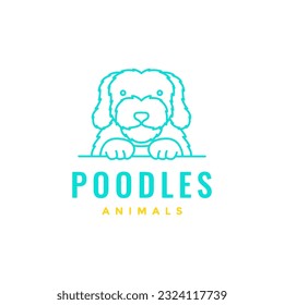 animal pets dog poodle line art simple mascot cartoon logo design vector