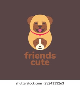 animal pets dog puppy bulldog friends mascot cartoon cute logo design vector