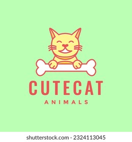 animal pets kitten cat bones smile mascot cartoon cute logo design vector