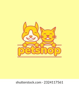 animal pets kitten and puppy mascot cartoon smile pet shop modern logo design vector