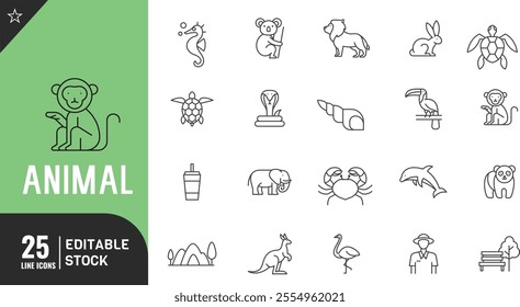  Animal and pets line editable icon set. dog, cat, aquarium, pet carrier, thin modern style . Vector illustration