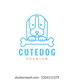animal pets puppy bloodhound bones mascot cute line art logo design vector