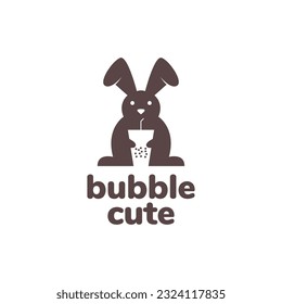 animal pets rabbit drink bubble chocolate mascot logo design vector