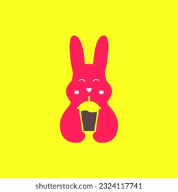 animal pets rabbit drink chocolate mascot cute modern logo design vector