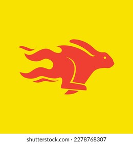 animal pets rabbit hare bunny running fast fire flame modern colorful logo design vector