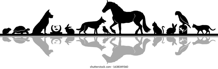 Animal Pets Set Silhouette Outline