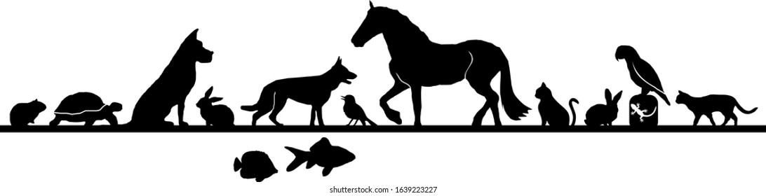 Animal Pets Set Silhouette Outline