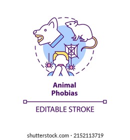 Animal phobias concept icon. Zoophobia. Anxiety disorder. Specific phobias abstract idea thin line illustration. Isolated outline drawing. Editable stroke. Arial, Myriad Pro-Bold fonts used