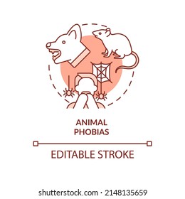 Animal phobias red concept icon. Zoophobia. Anxiety disorder. Specific phobias abstract idea thin line illustration. Isolated outline drawing. Editable stroke. Arial, Myriad Pro-Bold fonts used