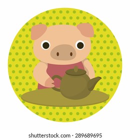 animal pig having afternoon tea theme elements