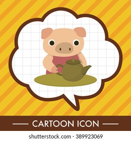 animal pig having afternoon tea theme elements