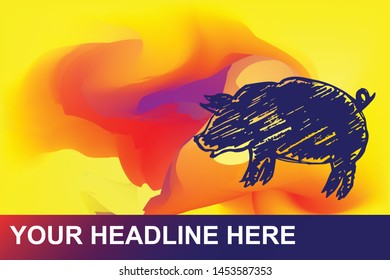 Animal Pig Icon. Creative Abstract Art Background with Color Yellow, Red, Violet. Graphic Design Concept, Flat, Line, Element, Vector Illustration EPS 10.