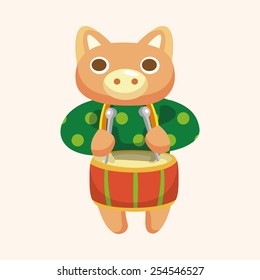 animal pig playing instrument cartoon theme elements