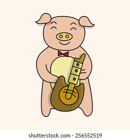 animal pig playing instrument cartoon theme elements