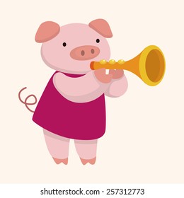animal pig playing instrument cartoon theme elements