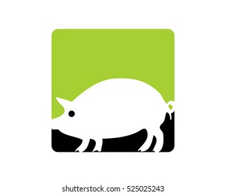 Animal Pig Silhouette Negative Space Logo Template Element