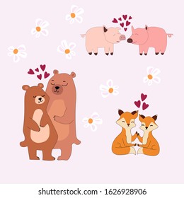 animal pigs, bears, foxes - hug lovingly.