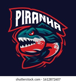 Animal Piranha Head Mascot for sports and esports isolate on the dark background