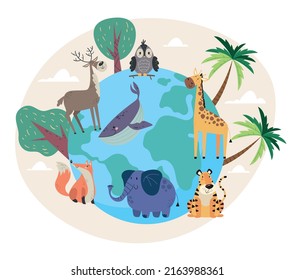 Animal planet life concept. Vector flat graphic design illustration