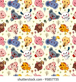animal play music seamless pattern