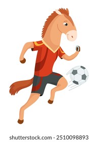 Animal playing football. Cute soccer team player position. Sport is for everyone. Funny vector character illustration