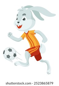 Animal playing football. Cute soccer team player position. Sport is for everyone. Funny vector character illustration