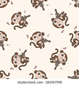 animal playing instrument cartoon , cartoon seamless pattern background