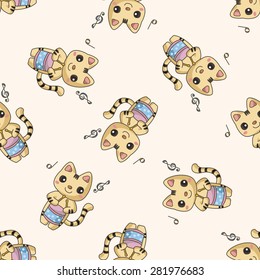 animal playing instrument cartoon , cartoon seamless pattern background