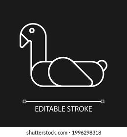 Animal pool float white linear icon for dark theme. Inflatable toy. Animal-themed pool rafts. Thin line customizable illustration. Isolated vector contour symbol for night mode. Editable stroke