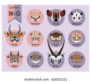 Animal portrait alphabet - Letter N and O