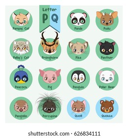 Animal portrait alphabet - Letter P and Q