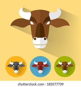 Animal Portrait with Flat Design / Buffalo / Vector Illustration