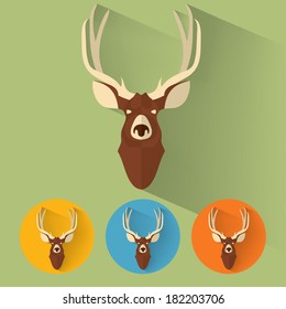 Animal Portrait with Flat Design / Deer / Vector Illustration